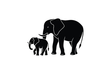 Fototapeta premium African Elephant and Calf Silhouette Mother and Baby Elephants
