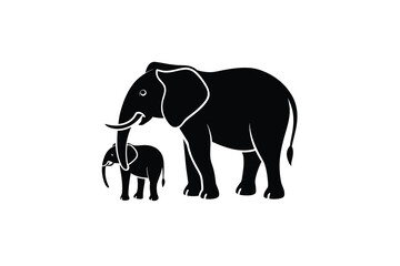Fototapeta premium African Elephant and Calf Silhouette Mother and Baby