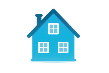 Cartoon blue house with windows and chimney isolated on transparent background