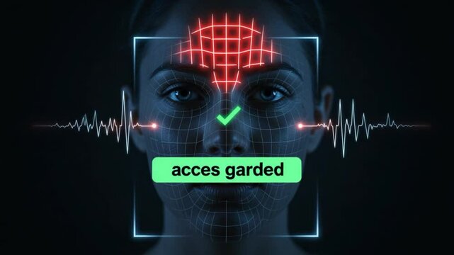 Face recognition concept with a futuristic biometric identification system