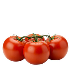 Four Ripe Red Tomatoes on Vine Against Black Background