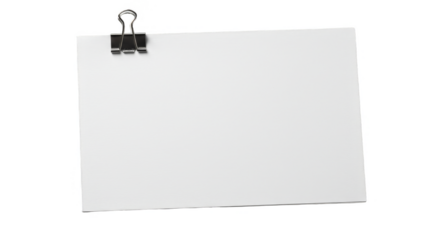 Isolated White Paper Memo Note with Binder Clip on Transparent Background