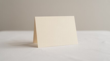 A minimalist beige card standing upright on a soft, neutral background