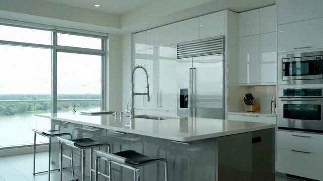 modern luxury kitchen room condo near river view