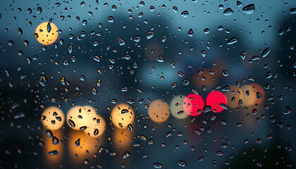 Raindrops on Glass with Blurred City Lights at Night Creating Abstract Art