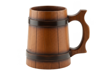 Isolated Wooden Beer Mug Tankard With Handle On Transparent Background