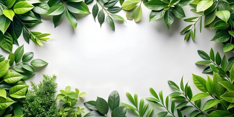 Lush Green Leaves Border on White Background for Text or Design