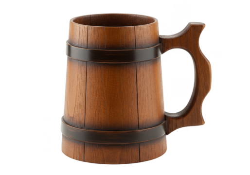 Isolated Wooden Beer Mug Tankard With Handle On Transparent Background - Powered by Adobe