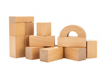 Isolated Wooden Building Blocks Geometric Shape Toys on Transparent