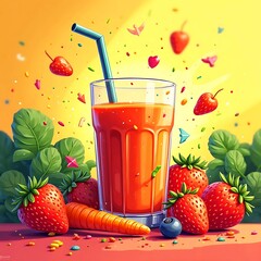 Colorful Fruit Bowls, Refreshing Juice Pops, Cartoon Characters, Cute Emoji Icons, and Wholesome Morning Tea Cups with Hearts to Energize Your Day with Fun and Flavorful Health-Focused Visuals