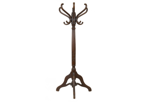 Isolated Wooden Coatrack Stand Vintage Furniture on Transparent Background