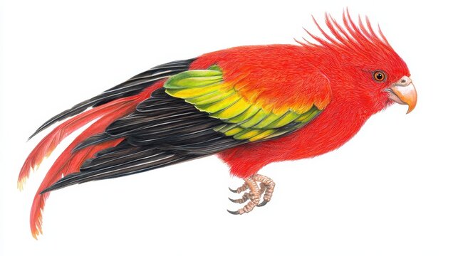 Red Parrot Detailed Illustration with Yellow and Green Accents