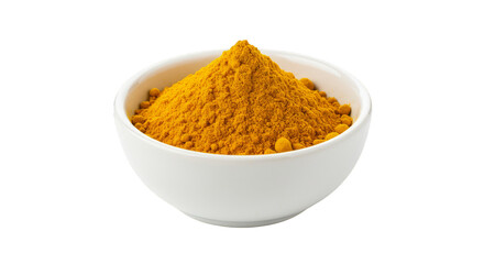 Isolated Bowl of Aromatic Yellow Curry Powder Spice on Transparent