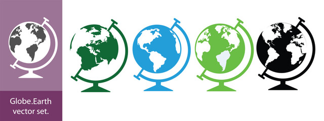 Earth set icons, Globes with World Maps, set Earth globe hemispheres with continents vector