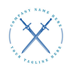Retro Vintage Crossed Sword Saber Blade Badge Emblem for Warrior Knight Logo