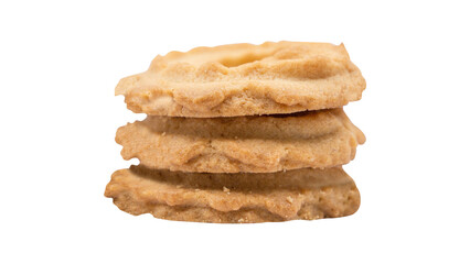Stack of Three Round Butter Cookies on White