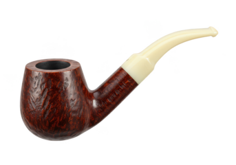 Isolated Brown Wooden Smoking Pipe with Ivory Tip on Transparent Background