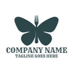 Butterfly Wings Silhouette with Fork for Food Chef Catering Restaurant Logo Design