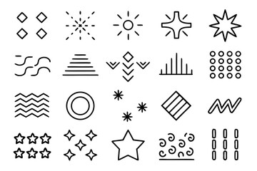 Collection of abstract geometric shapes and organic forms in a mid century modern aesthetic featuring bold black yellow cyan and magenta color palette for versatile design applications