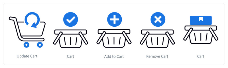 A set of 5 mix icons as update cart, cart, add to cart