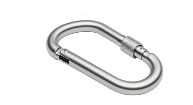 Isolated Carabiner Silver Metallic Hook Equipment on Transparent Background