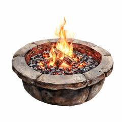 Cozy Ember Glow: A captivating visual of a fire pit, showcasing a warm, inviting scene with crackling flames and glowing embers. Evoking feelings of warmth and relaxation.