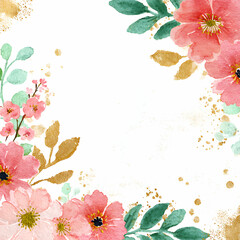 Floral Elegance: A delicate composition of vibrant flowers, lush green leaves, and a touch of golden accents, creating a visually appealing floral frame against a clean backdrop. 