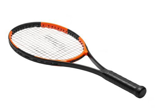 Illustration of Black and Orange Tennis Racket Isolated on Transparent Background