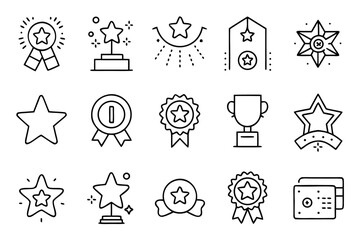 Comprehensive collection of minimalist graphical elements representing awards recognition and financial incentives crafted with a clean aesthetic and vibrant color palette