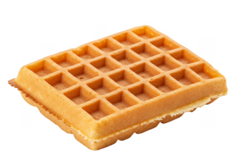 Isolated Close Up Golden Brown Waffle with Crisp Grid Pattern on Plain