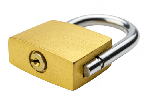 Isolated Close up Golden Padlock Security On Transparent Background