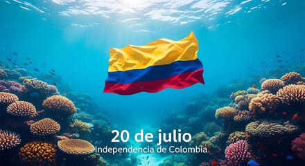 Celebrating Colombian Independence Day Underwater Flag