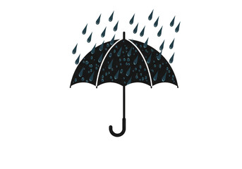 Illustration of Black Umbrella with Raindrops Against Transparent Backdrop