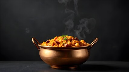 A steaming bowl of delicious and aromatic indian curry is ready to serve