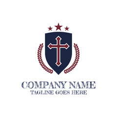 Vintage Retro Retro Shield with Christian Cross Badge Emblem Label Logo Design