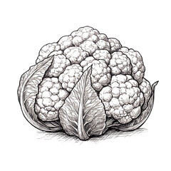 Monochrome Cauliflower Illustration Detailed Botanical Drawing of Vegetable