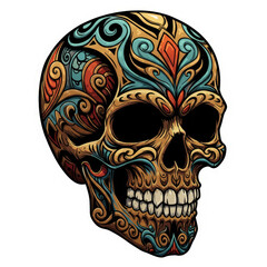 Ornate Skull Illustration Vector Graphic with Floral and Vintage Design