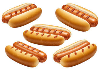 Isolated Delicious Grilled Hotdogs on Buns Fast Food Meal Illustration