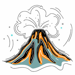 Volcano with rising smoke in a decorative vector art style