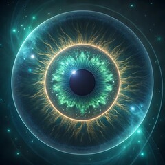 Cosmic Eye Abstract Art Teal Green and Gold Nebula Iris