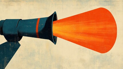 Stylized illustration of a spotlight emitting a bright orange beam of light.