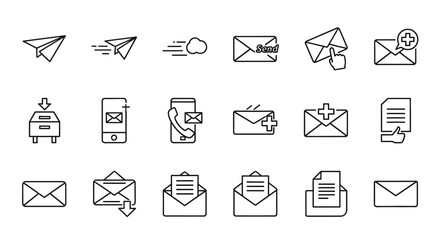 Dynamic Email Communication Icons Illustrating Various Messaging Methods in a Digital Workspace Environment