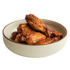 Delicious bbq chicken wings seasoned with pepper in a bowl isolated on transparent background