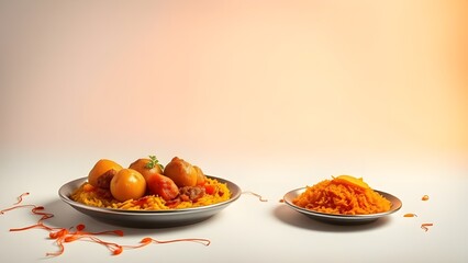 Two plates of delicious food are arranged on a white table