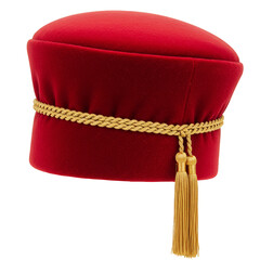 Isolated Formal Red Velvet Hat with Golden Tassel on Transparent Background