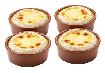 Isolated Four Baked Camembert Cheeses on Transparent Background