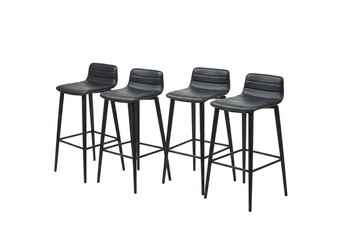 Isolated Four Dark Gray Bar Stools on Transparent Background PNG