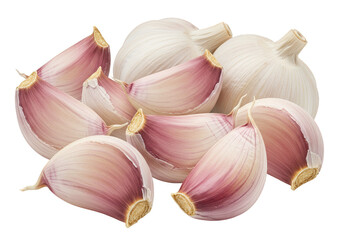 Isolated Garlic Bulbs and Cloves on Transparent Background Ingredient