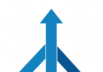Two blue arrows point upwards, symbolizing growth and progress isolated on transparent background