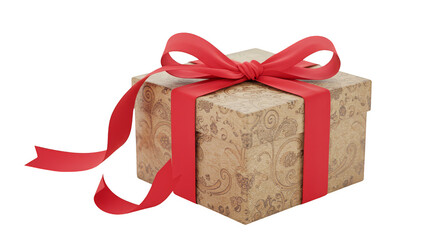 Isolated Gift Box with Red Ribbon Present Celebration Holiday Theme
